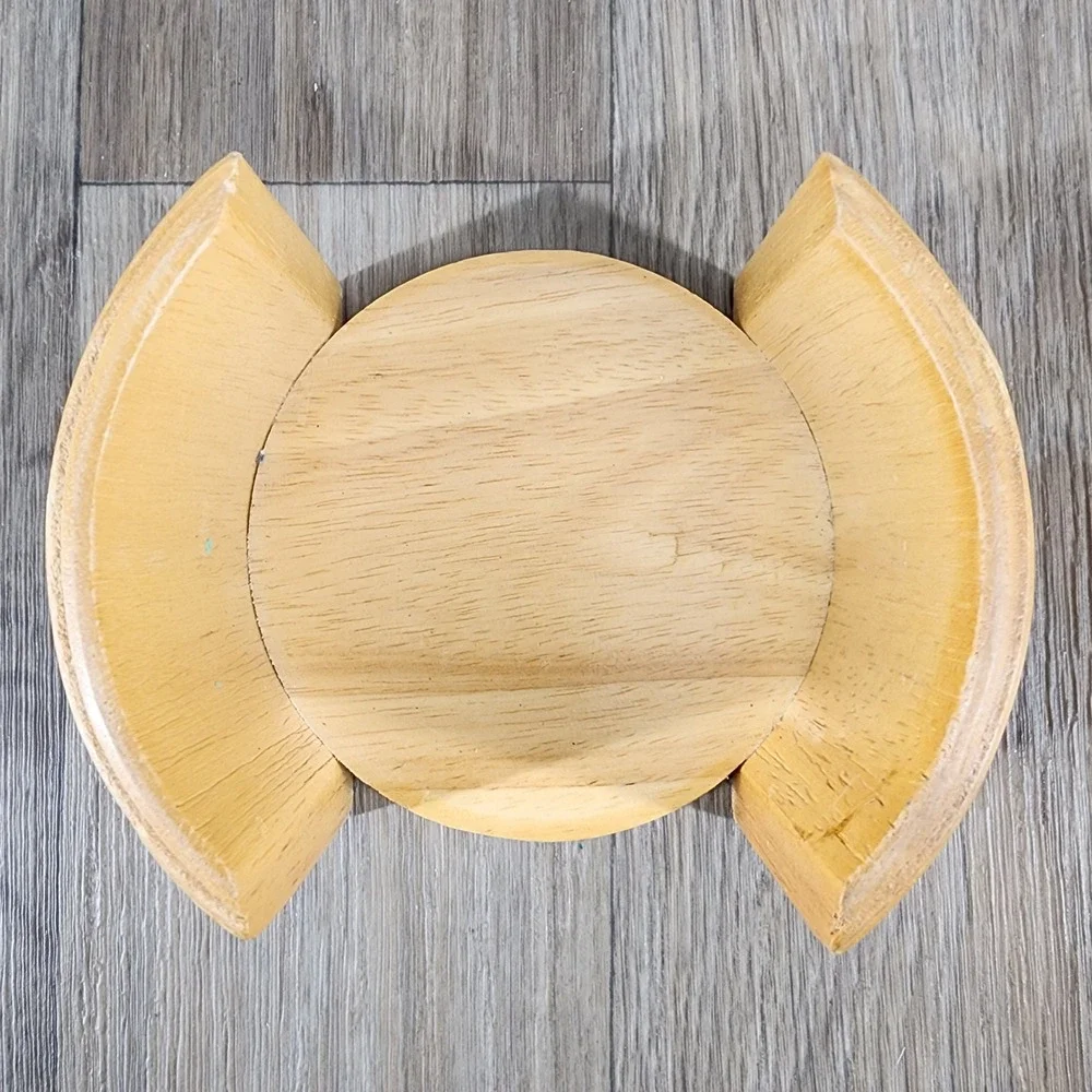 Kamenstein‎ Natural Wood Coaster Set with Caddy 6 Piece Round Concentric Rings